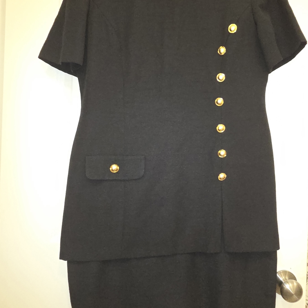 Leslie Fay Elegant Black Skirt Set with Gold Accents